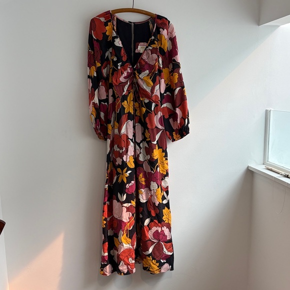 Anthropologie Maeve Deep-V Ruched Midi Dress sz 14 - Picture 4 of 6